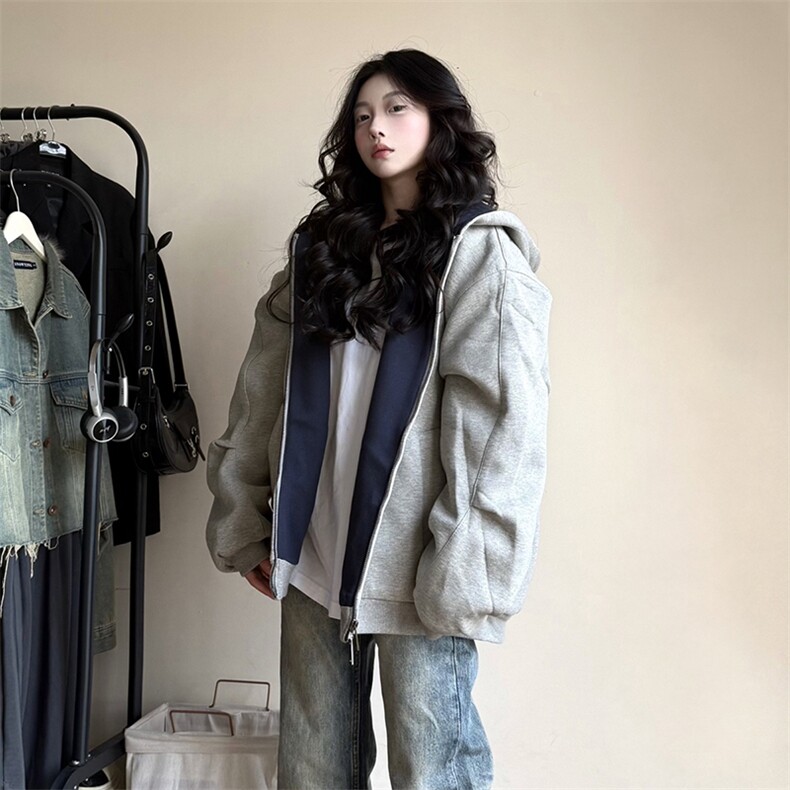 抖音得物高品质二开25秋冬美式重磅宽松结构双面连帽卫衣外套W68,男装卫衣,电商A486
