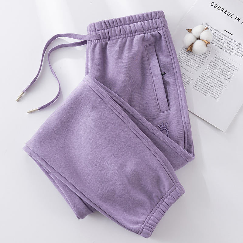 Casual Sports Pants for Women, Spring and Autumn 2026 New Style, Pure Cotton Sweatpants, Large Size, Jogger Style, Purple, Zipper, High-Waisted Women's Pants