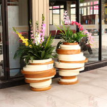 Creative imitation wood grain glass fiber reinforced plastic flowerpot indoor dried flower flower flower pot set mall floor combination flower Ware