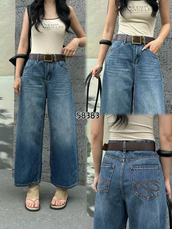 Jean*58383 European Design Style 2026 Spring/Summer Loose Fit Slimming Scimitar Pants Non-Stretch Cropped Jeans for Women