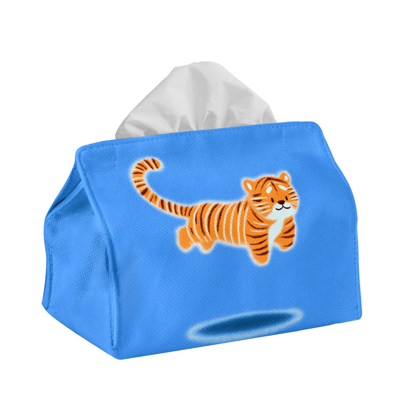 Inki Jumping Little Tiger Cute Print Tissue Box Creative Fabric Tissue Holder for Living Room Desktop Tissue Box