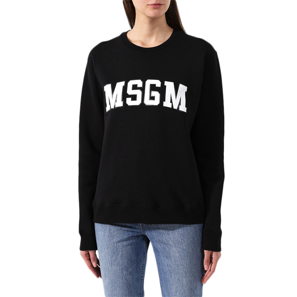 MSGM đen bông thư LOGO in thời trang đơn giản phụ nữ giản dị vòng cổ edicom