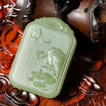 Dai Mo Qinghai material Hetian jade Qinghuangkou landscape no matter brand old pit material splendid river mountain landscape jade pendant mens model