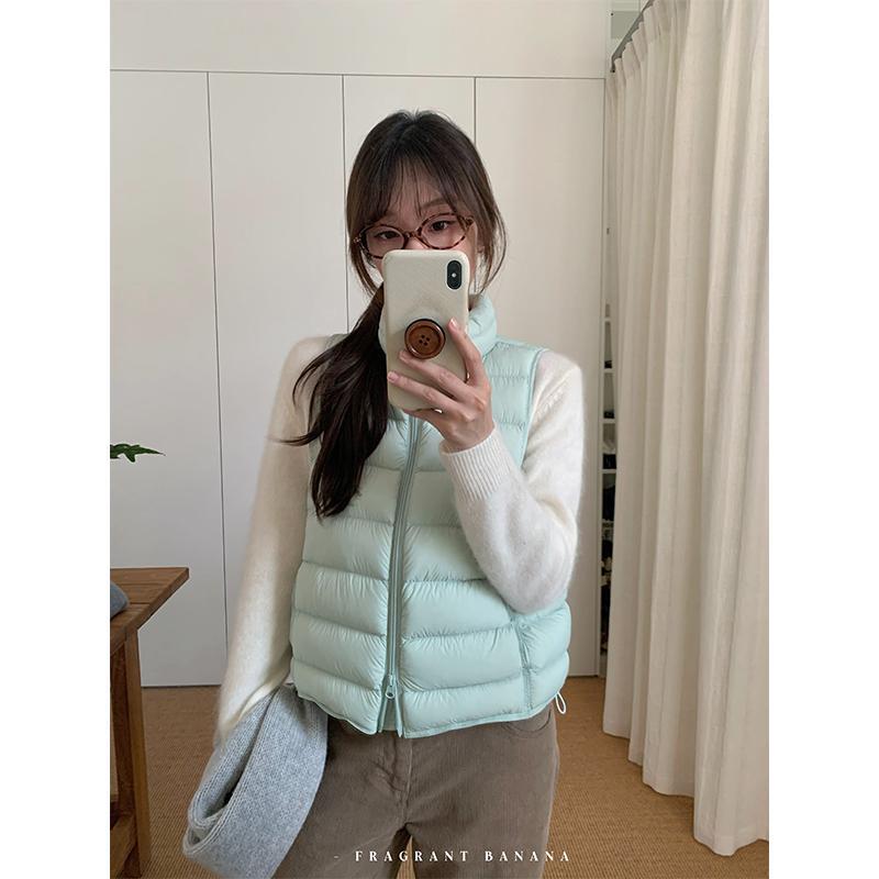 Fragrant Banana [Mint Refreshing] 90 White Duck down Korean Style Stand Collar down Vest for Women Fresh Sleeveless down Jacket