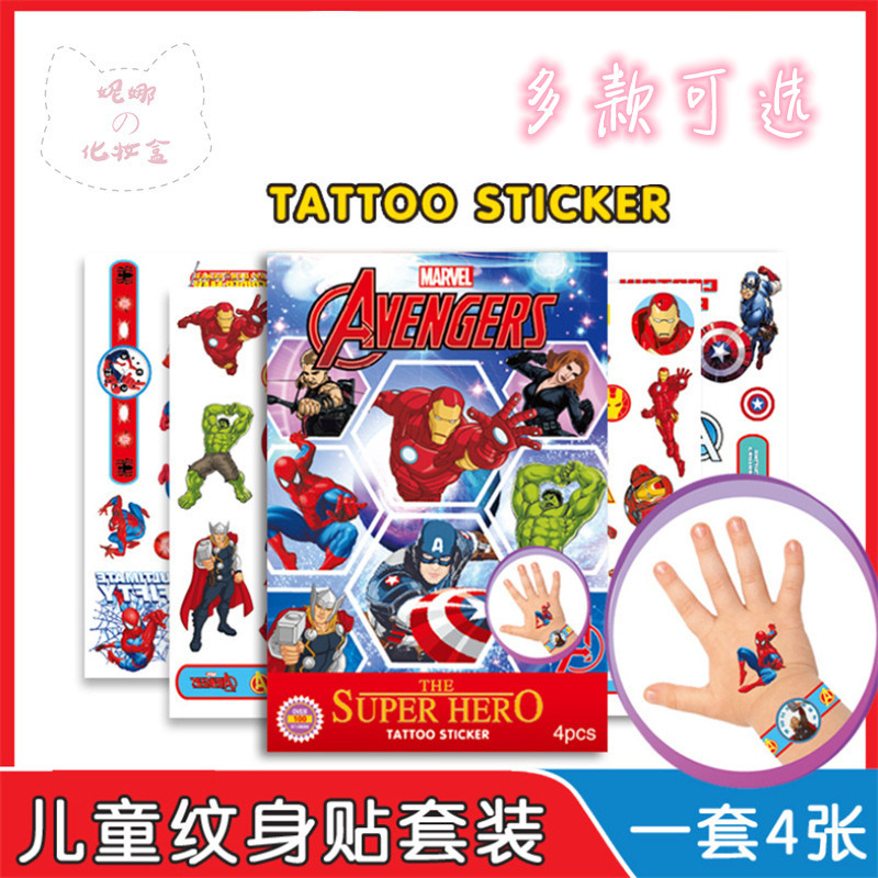 Children's Cartoon Tattoo Stickers Watermark Transfer Stickers for Boys and Girls, Hero and Princess Alliance, Waterproof for Toddlers