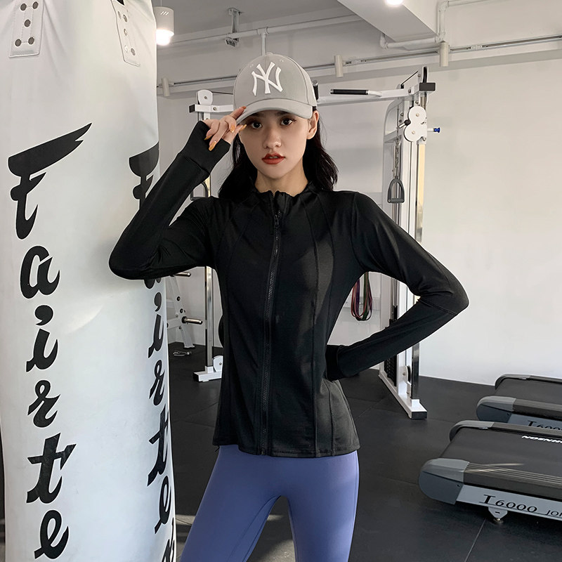 Plus size sports coat women's long sleeves running speed drying clothes show thin net red fitness clothes top spring and autumn fat mm yoga clothes