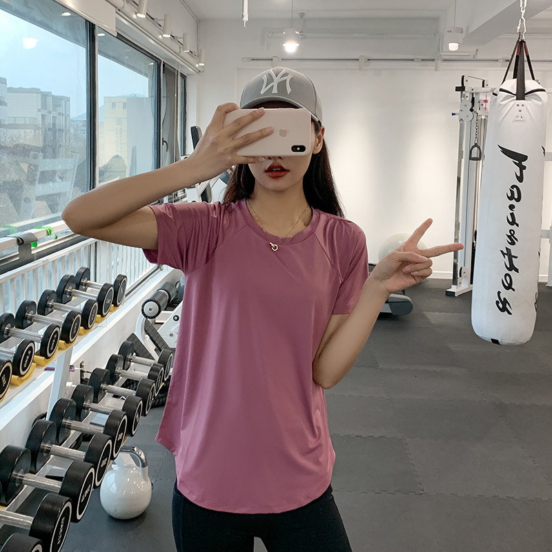 Sports blouses woman short sleeve running fitness cardigan shirt large size loose speed dry T-shirt Fat mm yoga sweatpants summer thin