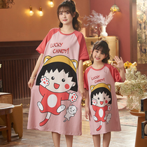 Pure cotton girl pajamas cute thin girl baby baby child short sleeve mother daughter sleepdress home dress