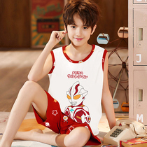 Summer Boys Pajamas Summer Boys Boys Thin Sleeveless Pure Cotton Vest Boys in Summer Home Clothes