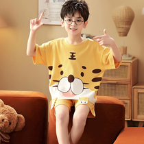 Childrens pajamas boys summer short sleeve shorts pure cotton thin suit boys 12 - year - old boys Old Childs Old Wellness Home Clothes