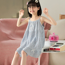 Girl Sleeping Dress Summer Pure Cotton Sleeveless Sleeveless Sleeveless Dress Children Pajamas and Girls