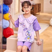 Childrens girls pyjamas Xia pure cotton short sleeve summer thin girls princess in the big child cotton home suit