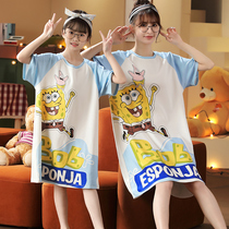 Super Mother Sleepy Small Sleeping Cotton Summer Thin Loose and Lovely Little Girl in Big Child Cartoon Childs Pajamas