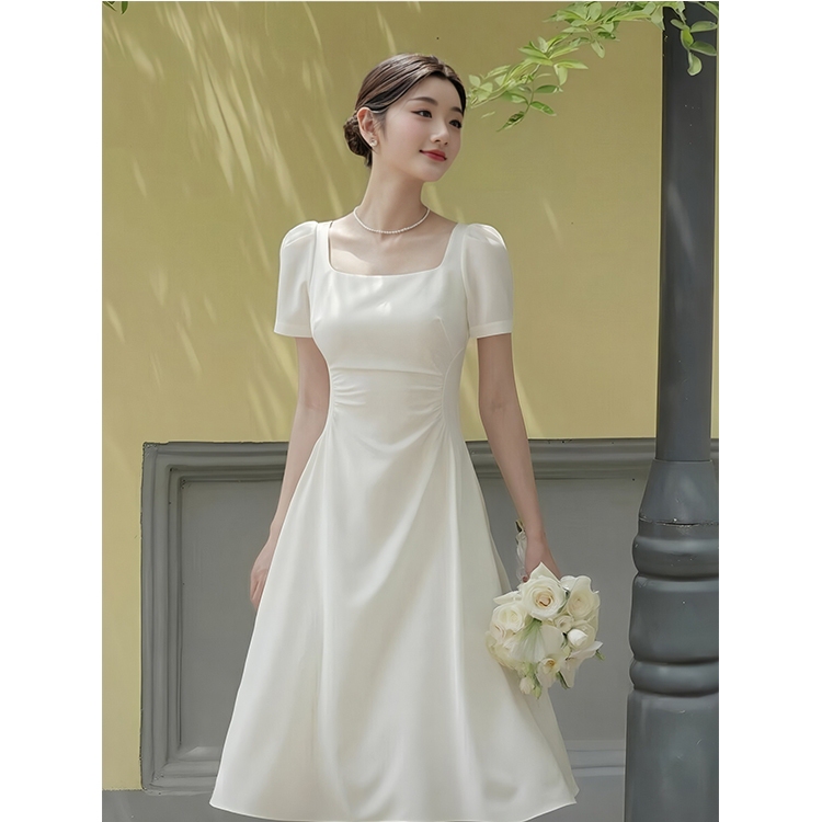 French-Style Registration Dress, White Casual Dress, Engagement Dress, White Dress for Women, High-End Light Wedding Dress