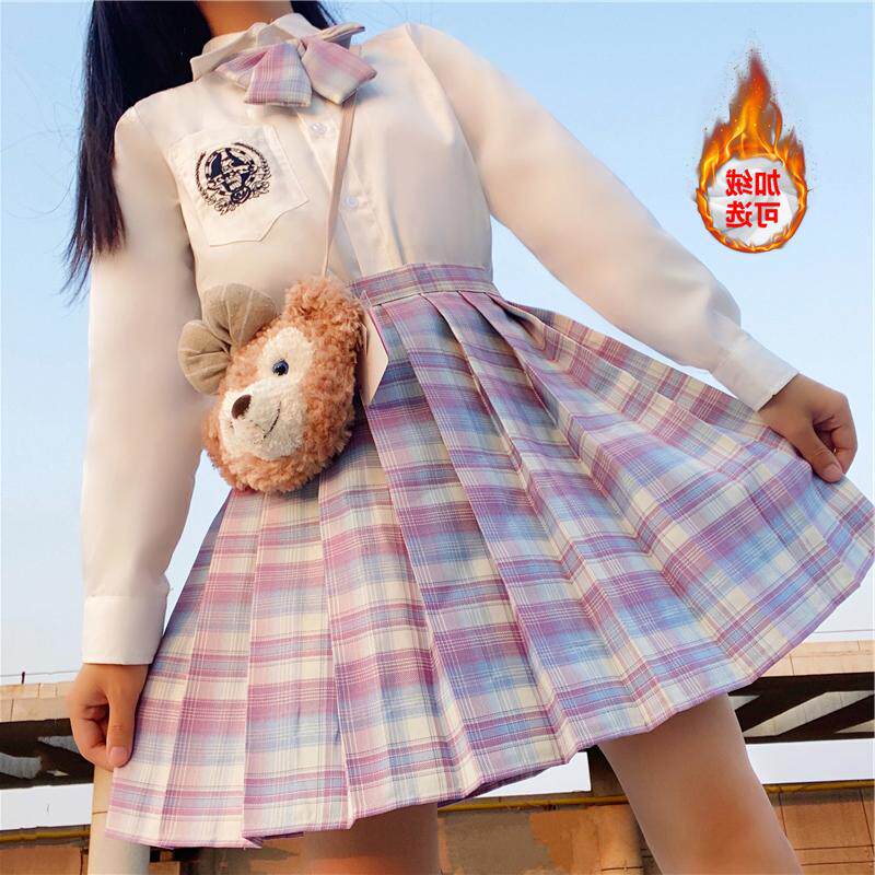 jk uniform pleated grid skirt genuine set of students Japanese dk College Wind Autumn Winter shirt long sleeve suit women