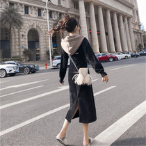 Knee Medium-length dress long dress autumn and winter womens vintage gold velvet hoodie dress thick winter stitching temperament