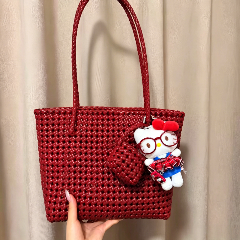 Hand-Woven Rattan Bag DIY Material Kit, Rattan Bag with a High-End Feel, Hollow-Out Vegetable Basket Woven Tote Shoulder Bag