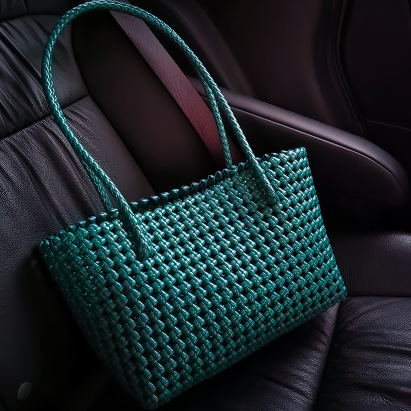 Hand-Woven Rattan Bag DIY Material Kit, Rattan Bag with a High-End Feel, Hollow-Out Vegetable Basket Woven Tote Shoulder Bag