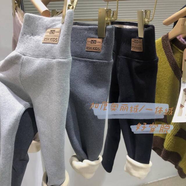 Girls plus velvet leggings autumn and winter new children's all-in-one velvet high waist warm pants baby winter outer wear trousers