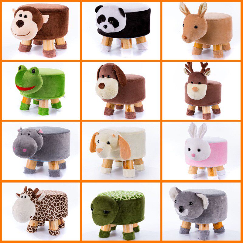 Solid wood cartoon small stool cute children animal bench home creative shoe changing stool sofa stool plush toy stool