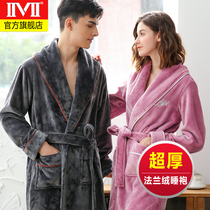 Flannel nightgown mens autumn and winter bathrobes womens velvet thickened couple extended coral velvet pair of warm pajamas