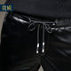 2020 New Leather Pants Men's Slim Fit Plus Velvet Thickened Motorcycle Leather Pants Motorcycle Leather Pants Men's Tight Small Foot Style Korean Autumn