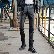 Korean slim-fitting pants tight-fitting motorcycle mens motorcycle leather pants plus velvet padded trousers autumn and winter leather pants men