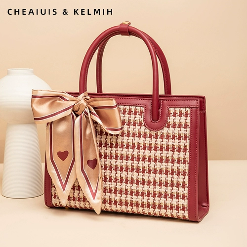 Красная вместительная и большая сумка через плечо для невесты, изысканный стиль