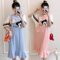 Weight and large pregnant women summer cotton short - sleeved T - shirt MM200 mom loose and long dress tide