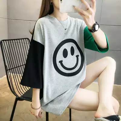 Large size maternity clothes summer clothes medium and long version of the dress 200 kg pregnant women summer loose thin short-sleeved T-shirt top tide