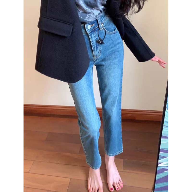 Vintage Blue Baguette Straight-Leg Jeans for Women, 2026 Summer Thin New Style, Petite Women's Cropped Cigarette Pants Vintage Blue Baguette Straight-Leg Jeans for Women, 2026 Summer Thin New Style, Petite Women's Cropped Cigarette Pants
