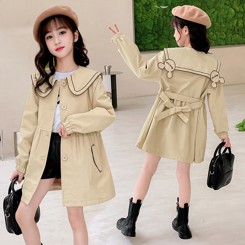 Korean girls embroidered autumn clothing 2021 new children's cotton top baby Western style coat autumn and winter long windbreaker