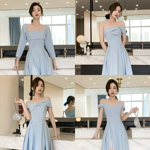 Синее платье подружки невесты, вечернее платье, по фигуре, изысканный стиль
