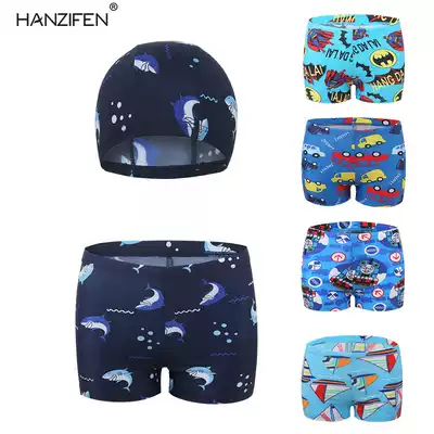 Children's swimming trunks boys 2020 new shark swimming cap two-piece suit large children's cartoon cute boxer swimming trunks