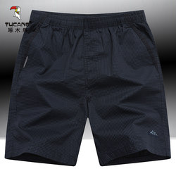 Woodpecker Summer Pure Cotton Shorts for Men, Loose Casual Sports Shorts, Beach Mid-Length Shorts, Outdoor Wear, Dad's Home Five-Point Shorts