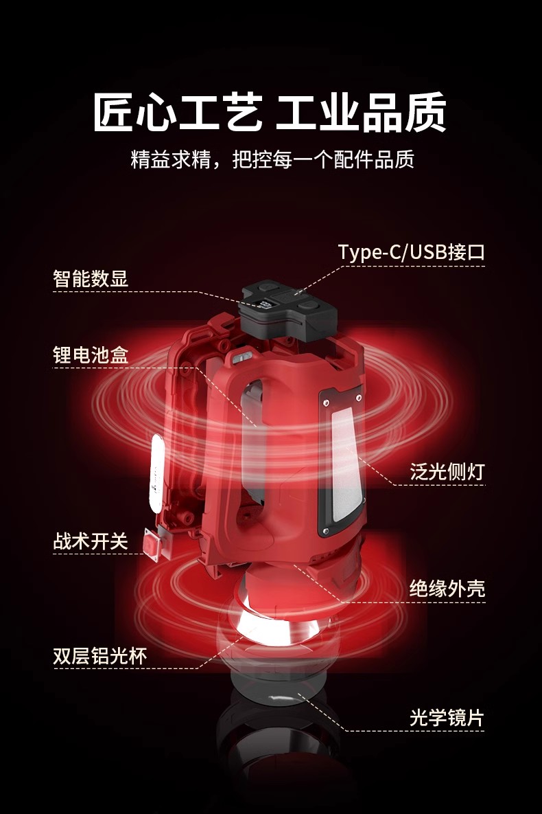 Little Savage flashlight, strong light, rechargeable, ultra-long battery life, outdoor long-range, multi-functional, high-power portable searchlight