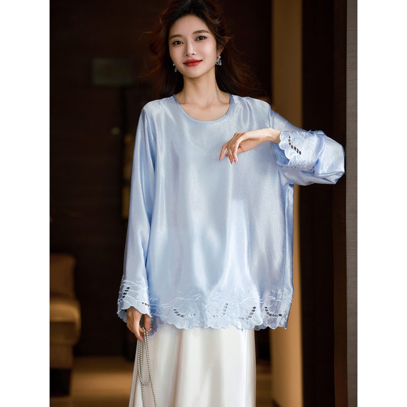 Elegant and Simple Hollow-Out Embroidered Texture Shirt for Women, 2026 Spring New Style, Plus-Size European-Style Long-Sleeve Top Elegant and Simple Hollow-Out Embroidered Texture Shirt for Women, 2026 Spring New Style, Plus-Size European-Style Long-Sleeve Top