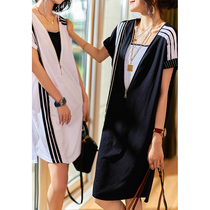 Plain wood fashion age reduction thin dress womens 2021 new summer European goods womens loose medium long and short sleeve T-shirt dress