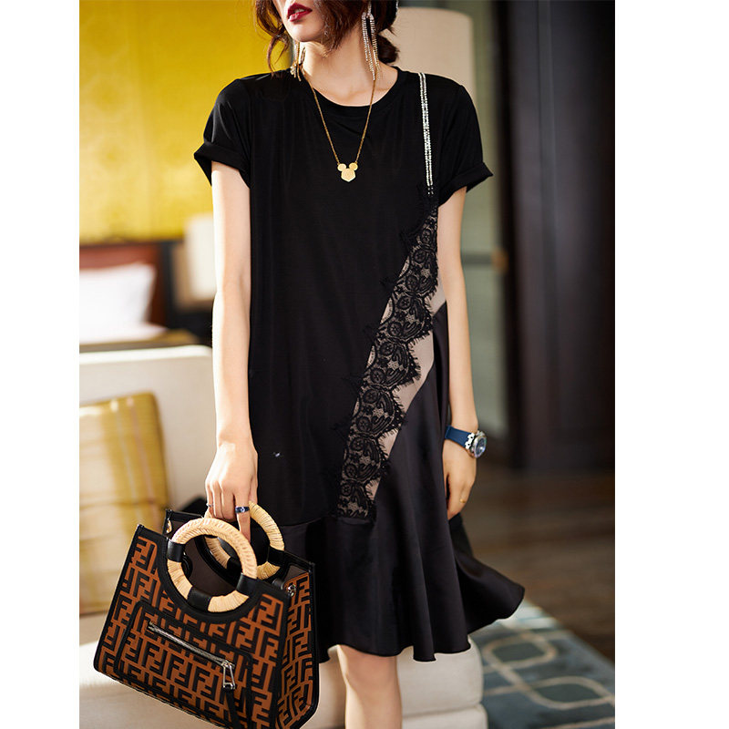 Vegetarian Wood Short Sleeve Loose Summer Clothing Europe Station Foreign Dress Women 2022 New European Goods Women's Clothing Light Cooked Ethos Nepotism