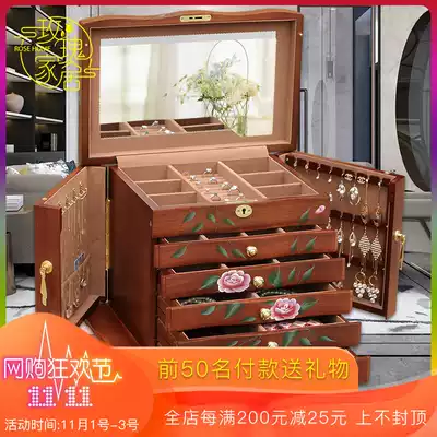 Solid wood jewelry box storage box Net red same large capacity with lock retro dressing box jewelry wedding gift home