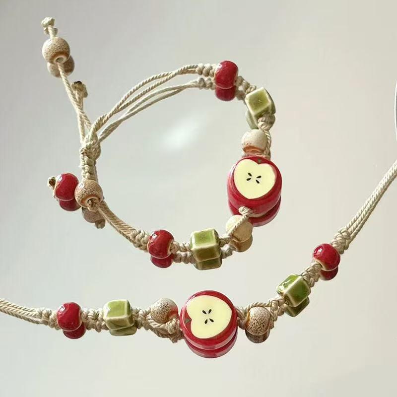 Brass Ceramic Bracelet Red Apple Original Design Ceramic Hand-Woven Adjustable Student Versatile Bracelet 2025