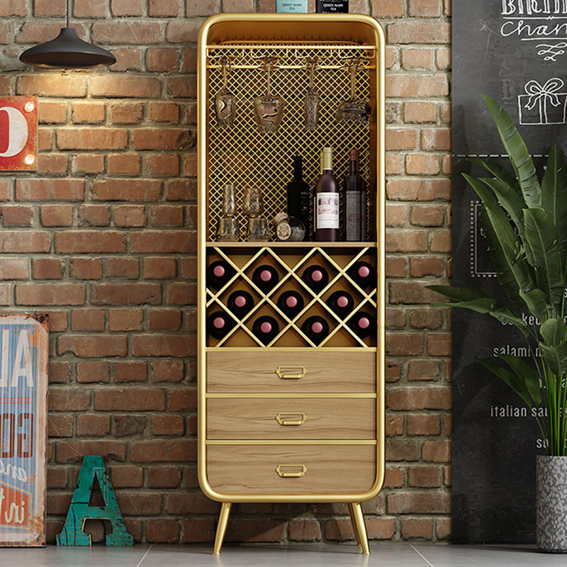 Nordic wine cabinet storage cabinet integrated by wall iron art dining cabinet solid wood light and luxurious shelves multifunctional customisation