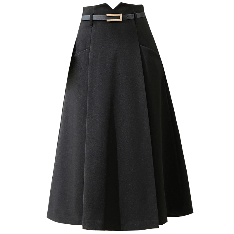 Wanzhang mid-length skirt slimming woolen skirt