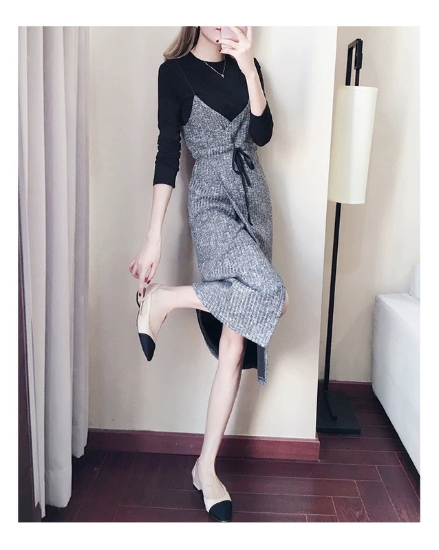 Thời trang mới 2019 phù hợp với Xiaoxiangfeng lady khí chất phong cách retro mặc váy hai dây mỏng và thời trang - Bộ đồ