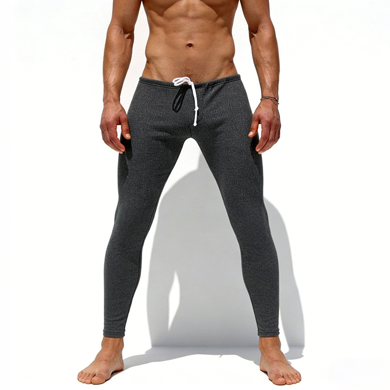 New Men's Ribbed Sports Pants, Low-Waisted, Drawstring, Elastic, for Sports, Fitness, Outdoor Exercise, Nine-Tenths Length, Breathable and Sweat-Absorbent