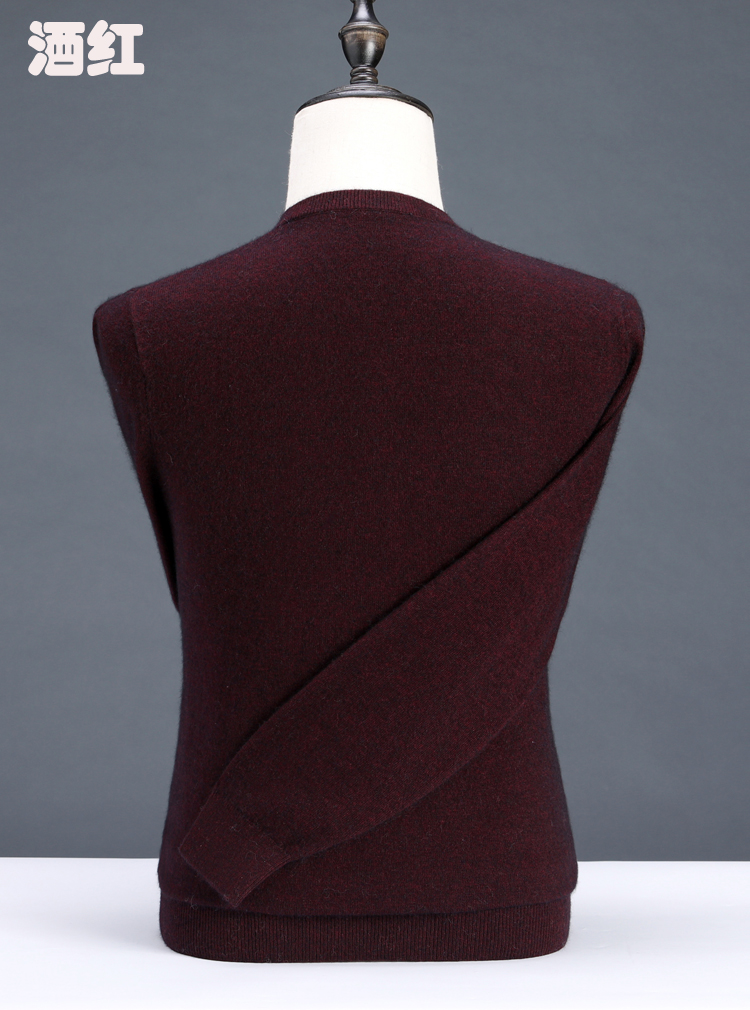 Ordos nam màu rắn cashmere áo trung niên nhung v-cổ mỏng phần cổ áo hình trái tim len quần áo áo thun dài tay nam