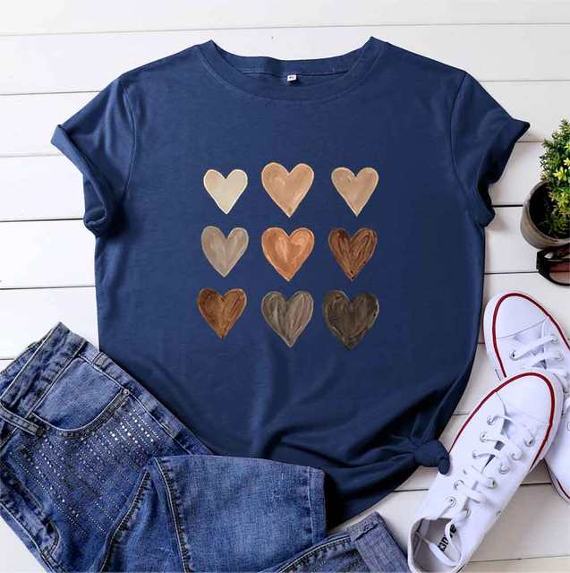 Foreign trade European and beautiful women's clothing Women T-shirt large size top cotton love loose short-sleeved t-shirt women's summer