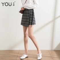  Plaid irregular skirt womens spring 2021 new high waist A-line skirt retro thin chic plaid short skirt