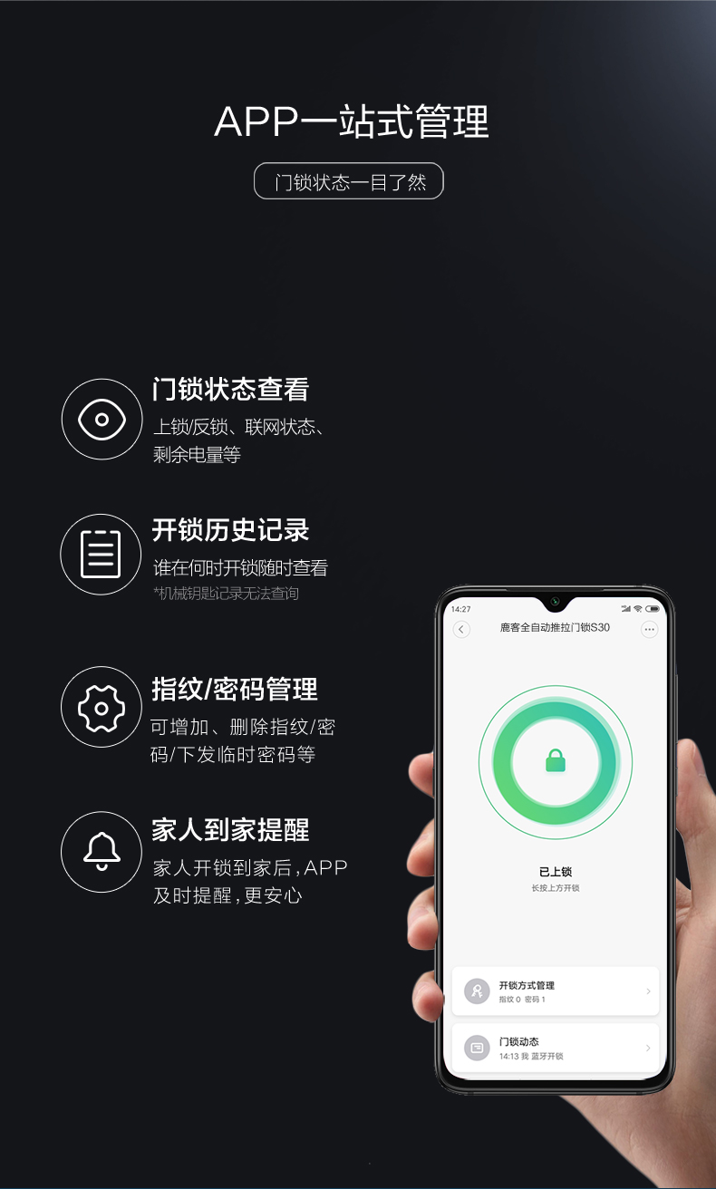 LOOCK 鹿客 S30 全自动推拉式电子密码锁 全自动锁体智能联动 图17