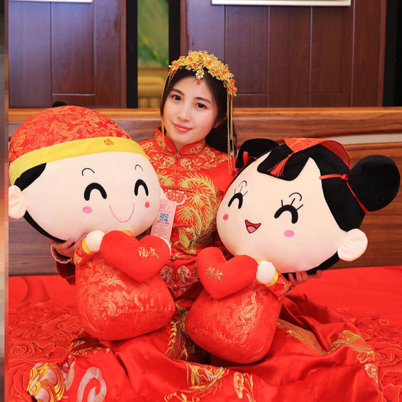 Press-bed doll dolls a couple of wedding new upscale swing pieces super cute paparazzi red newlywed wedding doll plush couple